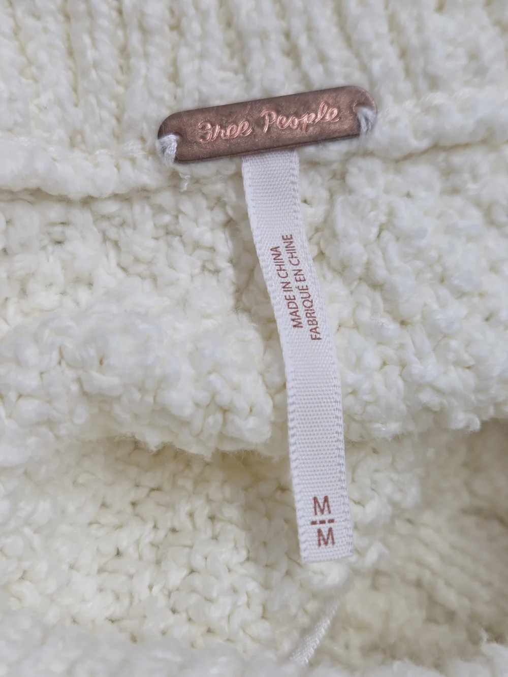 Free People Cream Cable Knit Polo Collar Sweater Cotton Blend Size M
